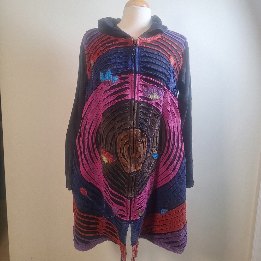 Ark Imports 3D Embroidered Zip Hooded Multicolour Cardigan/Jacket Size L